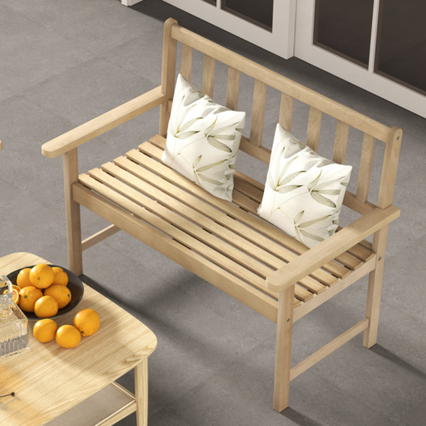 Outdoor Indonesia Teak Wood Garden Bench 2-Person with Backrest and Armrests - Image 5