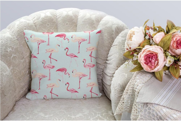 Flamingo Decorative Throw Pillow Cover Case,Flamingos Cotton Linen Outdoor Pillow Cases Square Standard Cushion Covers for Sofa Couch Bed 18X18 Inch Pink - Image 2