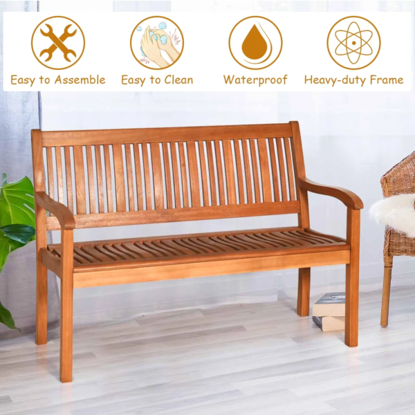 50'' Wooden Bench Loveseat Patio Garden Outdoor W/ Armrest & Backrest - Image 7