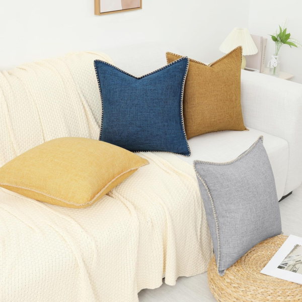 Decorative Outdoor Throw Pillow Covers 18X18 Set of 2, Square Linen Rustic Farmhouse Pillow Covers with Stitched Edge for Couch, Sofa, Living Room, Bronze Gold - Image 7