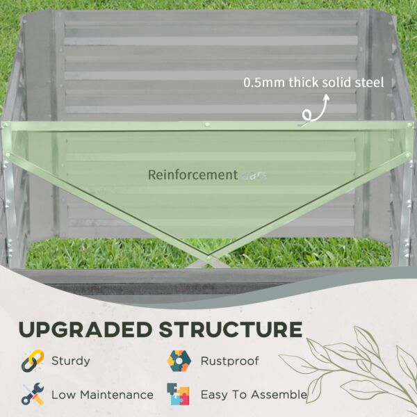 Raised Beds for Garden, Galvanised Steel Outdoor Planters with Multi-reinforced Rods, 180 x 90 x 59 cm, Grey - Image 5
