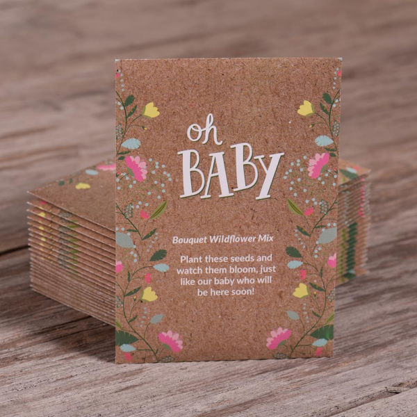 Oh Baby Flower Seeds Packets - Girl/Boy Baby Shower Favors - Pre-Filled, 25 Wildflower Seed Packs for Favor - Eco-Friendly Gift & Babys Guest Giveaways - Non-Gmo Seeds - Brown Envelop - Image 6