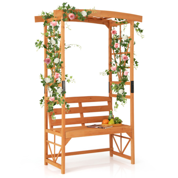 6.2 FT Tall Patio Garden Arbor with Pergola and 2-Seat Bench for Garden Lawn Backyard Decoration - Image 4