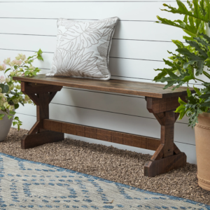 46" Meranti Wood Farmhouse Bench for Entryway, Garden, Patio