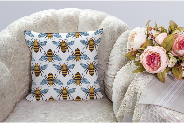 Bees Pillow Case,Decorative Throw Pillow Cover Honey Bee Pillow Cases Cotton Linen Outdoor Indoor Square Cushion Covers for Home Sofa Couch 18X18 Inch Yellow - Image 2