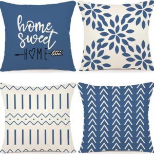 Pillow Covers 18X18 Set of 4, Modern Sofa Throw Pillow Cover, Decorative Outdoor Linen Fabric Pillow Case for Couch Bed Car，Light Blue