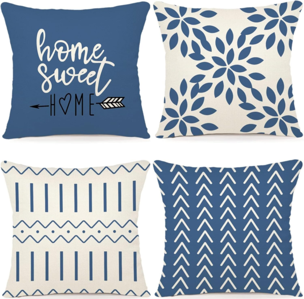 Pillow Covers 18X18 Set of 4, Modern Sofa Throw Pillow Cover, Decorative Outdoor Linen Fabric Pillow Case for Couch Bed Car，Light Blue