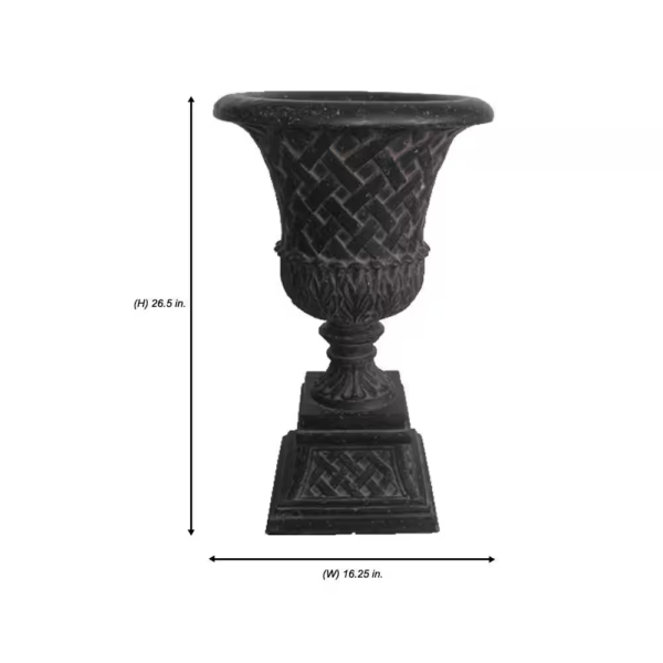 16.25 In. X 26.5 In. Cast Stone Fiberglass Lattice Urn and Pedestal in Aged Charcoal - Image 3