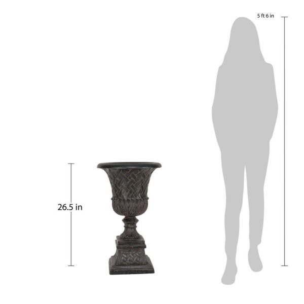 16.25 In. X 26.5 In. Cast Stone Fiberglass Lattice Urn and Pedestal in Aged Charcoal - Image 5
