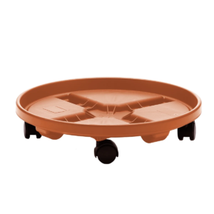 16-In round Planter Caddy with Wheels - Terra Cotta Color - 125 Lb Capacity