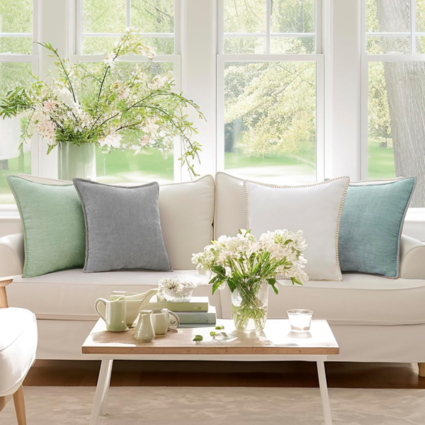 Chenille Soft Throw Pillow Covers 24X24 Set of 2, Farmhouse Velvet Decorative Pillow Covers with Stitched Edge for Couch Sofa Bed, Aqua Haze - Image 6