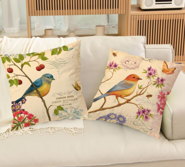 Spring Outdoor Bird Flower Decorative Throw Pillow Covers Both Sides Hummingbird Print Design Linen 16X16 Set of 4 with Zipper for Patio Home Couch Sofa Bedroom Decor - Image 7