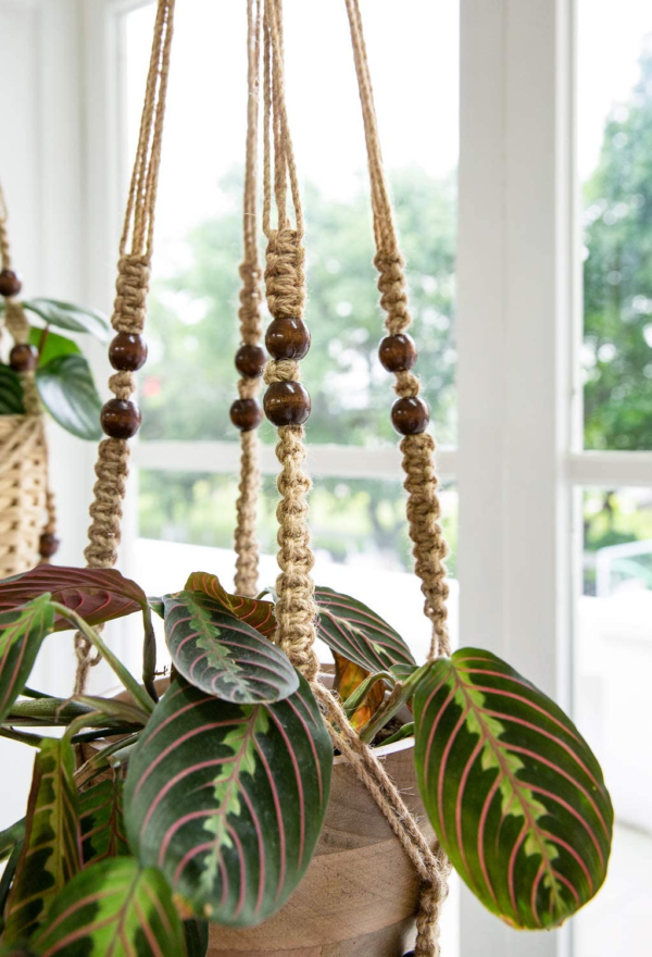 Macrame Plant Hanger Indoor Jute Hanging Planter Basket with Wood Beads Decorative Flower Pot Holder No Tassels for Indoor Outdoor Boho Home Decor 35 Inch, Brown, Set of 1 (POTS NOT Included) - Image 5