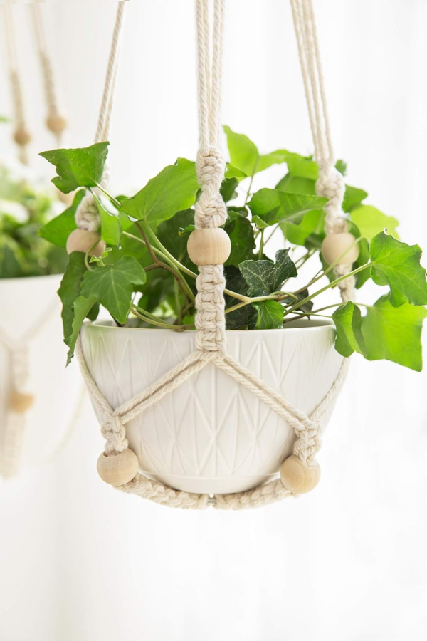 3 Pack Macrame Plant Hangers Indoor Different Size Hanging Planter Basket Flower Pot Holder with Beads No Tassels 35"/29"/23", Medium, Ivory - Image 9