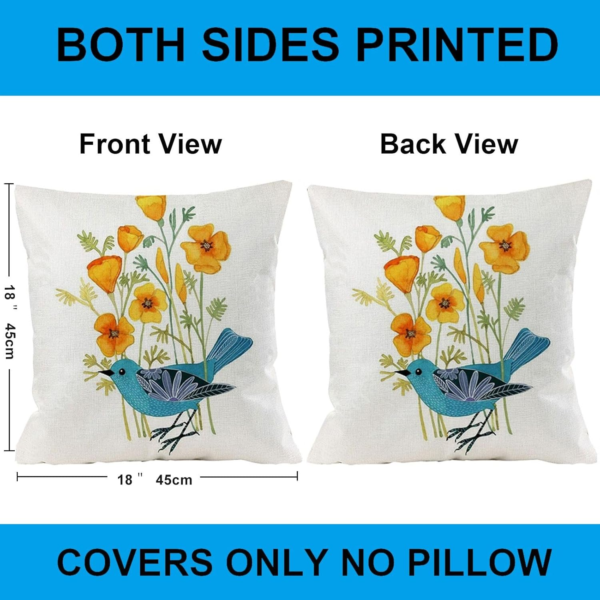 Bird Decorative Pillow Covers Spring Style Throw Pillow Cover Cushion Case Outdoor Flower Bird Set for Sofa Bed Couch Car Office 18X18 Inch Set of 4 - Image 2