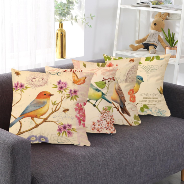 Spring Outdoor Bird Flower Decorative Throw Pillow Covers Both Sides Hummingbird Print Design Linen 16X16 Set of 4 with Zipper for Patio Home Couch Sofa Bedroom Decor - Image 6