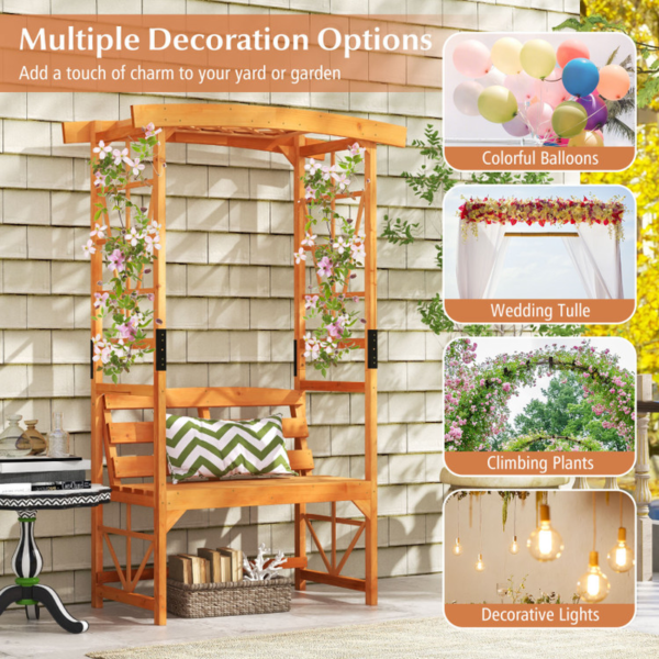6.2 FT Tall Patio Garden Arbor with Pergola and 2-Seat Bench for Garden Lawn Backyard Decoration - Image 8