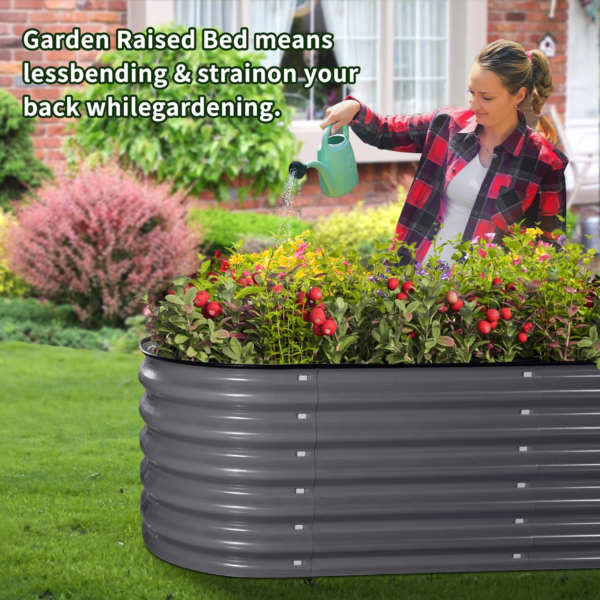 17" Tall Raised Garden Bed 9 in 1 Garden Raised 8Ftx2Ft Garden Bed Kits for Vegetables Flowers Ground Planter Box- Modern Gray - Image 7
