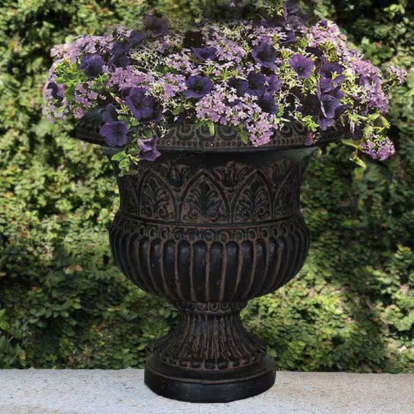 17-1/4 In. X 18 In. Cast Stone Faux Iron Urn in Aged Charcoal - Image 2