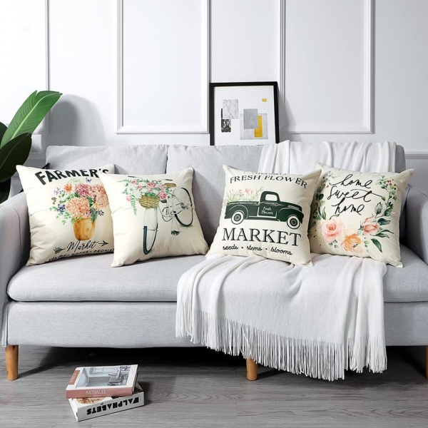 Set of 4 Decorative Throw Pillow Covers 18X18 Inches, Spring Flowers Waterproof Cushion Covers, Perfect to Outdoor Patio Garden Living Room Sofa Farmhouse Decor - Image 9