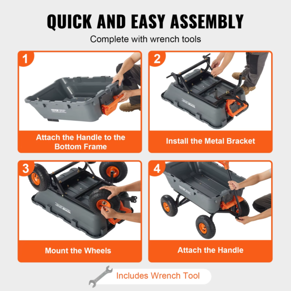 VEVOR Garden Cart Utility Barrow Carts 800Lbs Load Durable Dump Carts Versatile Dump Wagon with Steel Frame&Dual-Function Handl - Image 7
