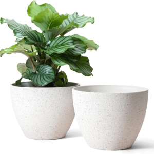 Flower Pots Outdoor Indoor Planter - 11.3 Inch Garden Plant Pots Tree Planter for Patio, Deck,Garden,Speckled White,Set of 2