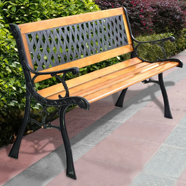 Garden Metal Bench Porch Path Hardwood Chair for Patio Park Outdoor Deck - Image 8