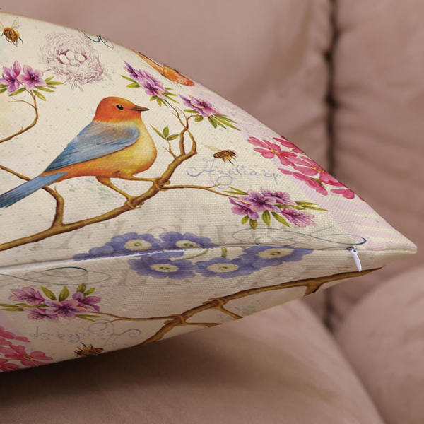 Spring Outdoor Bird Flower Decorative Throw Pillow Covers Both Sides Hummingbird Print Design Linen 16X16 Set of 4 with Zipper for Patio Home Couch Sofa Bedroom Decor - Image 4