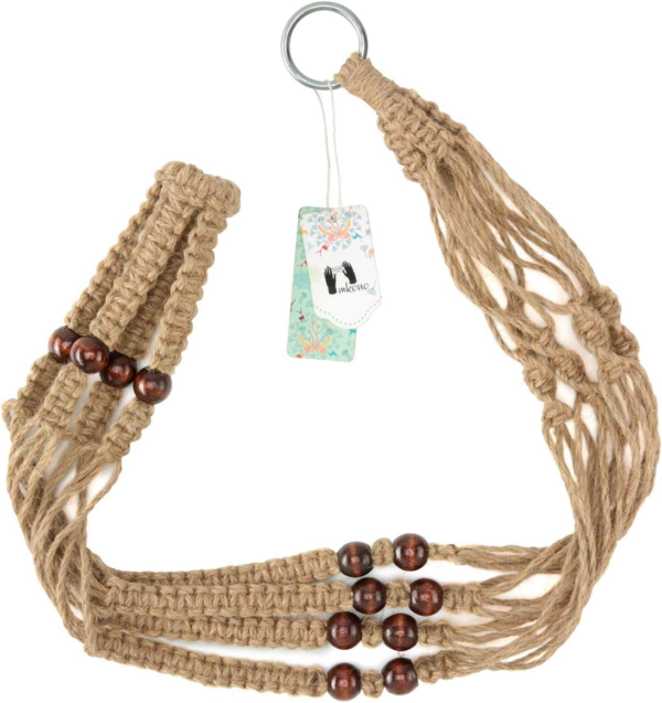 Macrame Plant Hanger Indoor Jute Hanging Planter Basket with Wood Beads Decorative Flower Pot Holder No Tassels for Indoor Outdoor Boho Home Decor 35 Inch, Brown, Set of 1 (POTS NOT Included) - Image 7