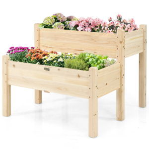 2 Tier Wooden Raised Garden Bed Elevated Planter Box W/Legs Drain Holes
