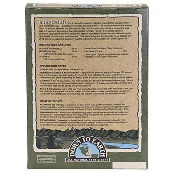 Down to Earth (#DTE07852) Organic Langbeinite Fertilizer Mix 0-0-22, 5 Lb - Image 2
