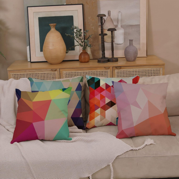4 Pack Colorful Geometry Style Throw Pillow Covers Cases Square Decorative Cushion Covers Pillowcase Cushion Case for Sofa,Couch 20X20 Inches (Set of 4) - Image 3