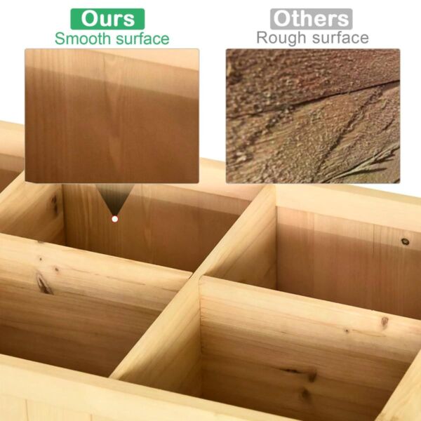 Garden Wooden Planters, Flower Box Raised, Rectangular 8 Compartment Plant Stand, Oak Tone - Image 5