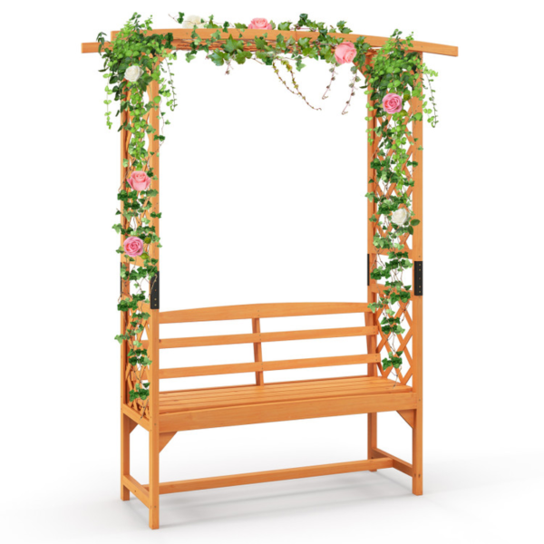 6.5 FT Tall Patio Garden Arbor with Pergola and 2-Seat Bench for Garden Backyard Decoration - Image 4