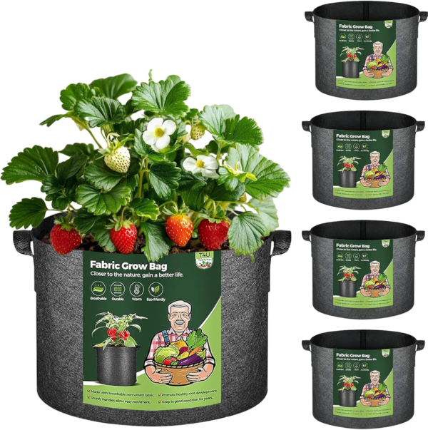 10 Gallon Grow Bags, Fabric Pots for Plants Potato Planter Grow Garden Bags to Grow Vegetables Tomato Planting Growing Bags Smart Plant Pot Container Gardening for Outdoor, Black Nonwoven (5 Pack)