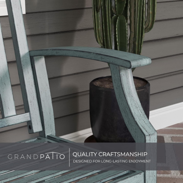 Farmhouse Outdoor Bench, Garden Benches with Anti-Rust Aluminum Metal Frame, Faux Wood Grain Finish Frame Patio Bench for Front Porch, Weathered Blue - Image 6