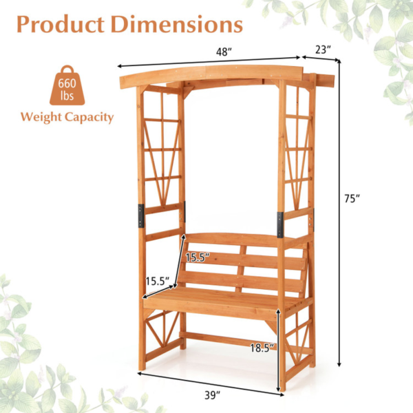 6.2 FT Tall Patio Garden Arbor with Pergola and 2-Seat Bench for Garden Lawn Backyard Decoration - Image 5