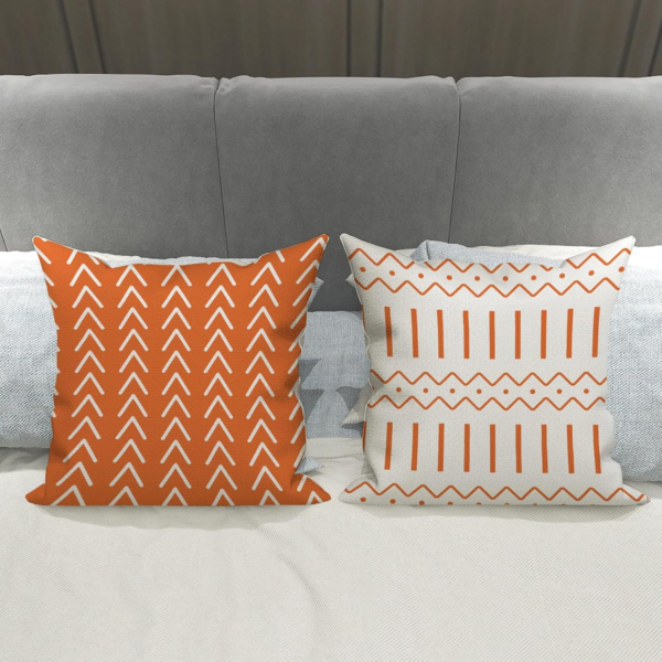 Fall Pillow Covers 18X18 Set of 4, Modern Sofa Throw Pillow Cover for Fall Decor, Decorative Outdoor Linen Fabric Pillow Case for Couch Bed Car, Orange - Image 5