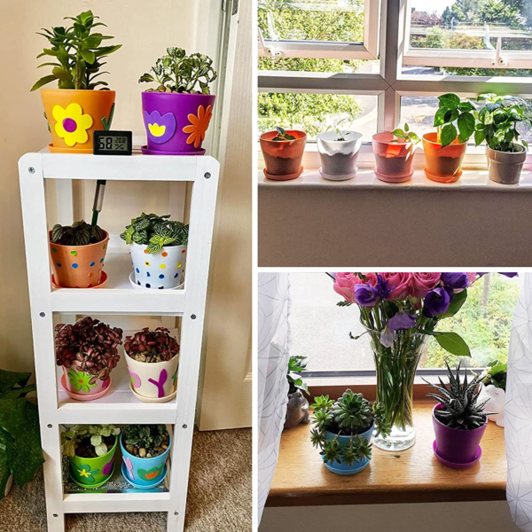 8 Pcs 4" Plastic Plant Flower Seedlings Nursery Pot/Pots Planter Colorful Flower Plant Container Seed Starting Pots with Pallet and Drainage Holes for Home Garden Flowers Plants,8 Colors - Image 6