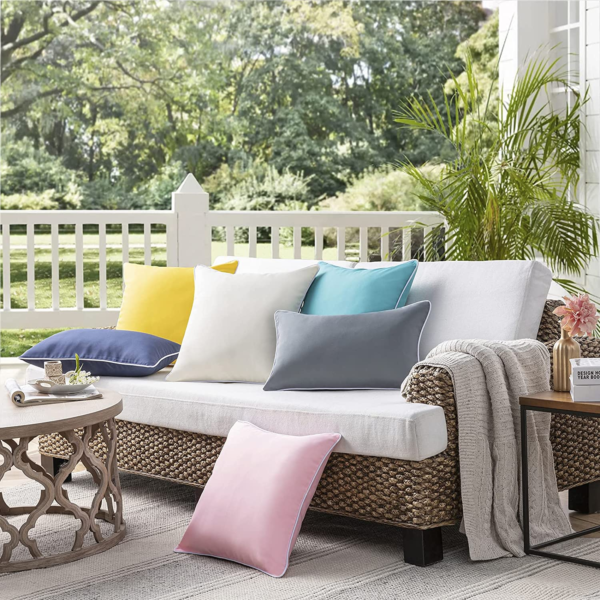 Pack of 2 Outdoor Waterproof Throw Pillow Covers with Contrast Piping, Decorative Square Cushion Case Patio Pillows for Couch Tent Sunbrella, Lime Green 20X20 Inches - Image 7