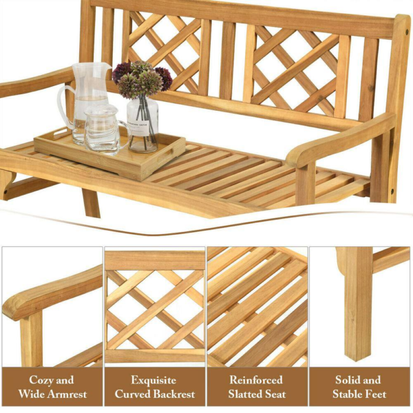 3-Person Acacia Wood Outdoor Bench Folding Armrest - Image 4