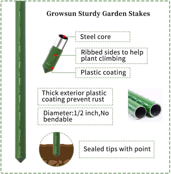 4Ft Garden Stakes Metal Plastic Coated Plant Cage Supports Tomato Stakes Trellis Climbing for Tomatoes,Trees,Cucumber,Fences,Beans,25 Pack - Image 3