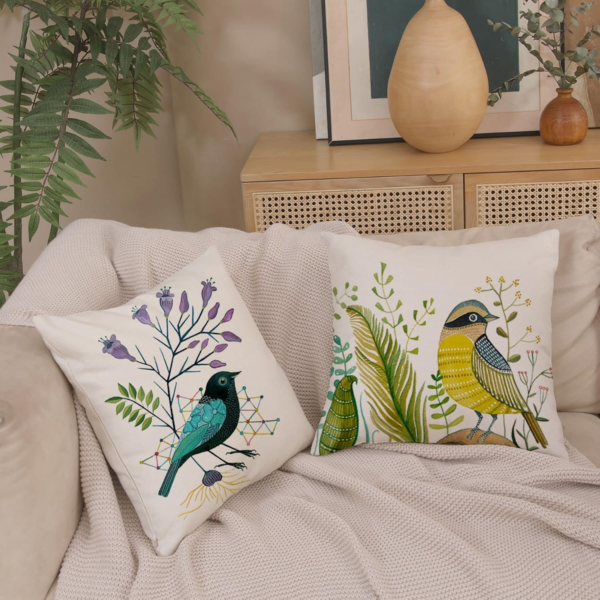 Bird Decorative Pillow Covers Spring Style Throw Pillow Cover Cushion Case Outdoor Flower Bird Set for Sofa Bed Couch Car Office 16X16 Inch Set of 4 - Image 8