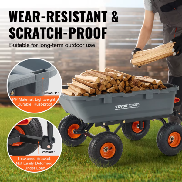 VEVOR Garden Cart Utility Barrow Carts 800Lbs Load Durable Dump Carts Versatile Dump Wagon with Steel Frame&Dual-Function Handl - Image 4