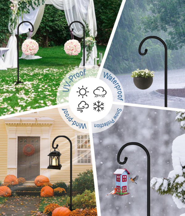 108 Inch Outdoor Shepherd Hook with 5 Prong Base (2 Packs), Adjustable Heavy Duty Garden Hanging Stake for Bird Feeder Solar Light Plant Hanger Wedding Decor, Matte Black - Image 5