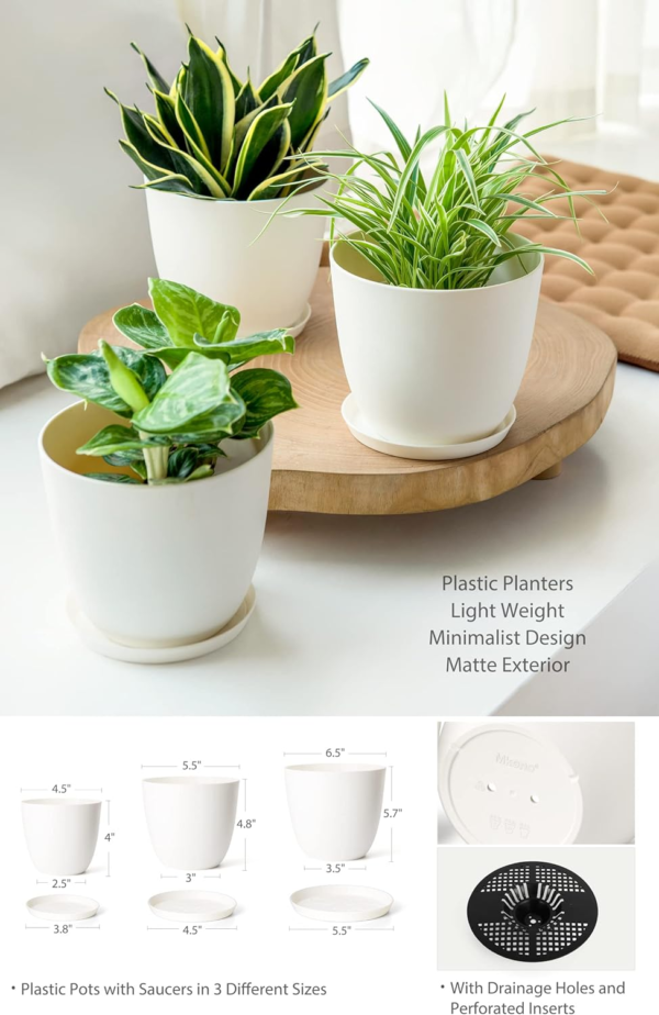 3 Pack Macrame Plant Hangers with Pots, 35"/29"/23" Indoor Different Size Hanging Planter Basket Flower Pot Holder with Saucers & Hooks No Tassels (Plastic Pots Included), Medium, Ivory - Image 6