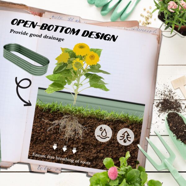 Galvanised Raised Garden Bed, Metal Planter Box with Safety Edging, for Flowers, Herbs, Succulents, Green - Image 5