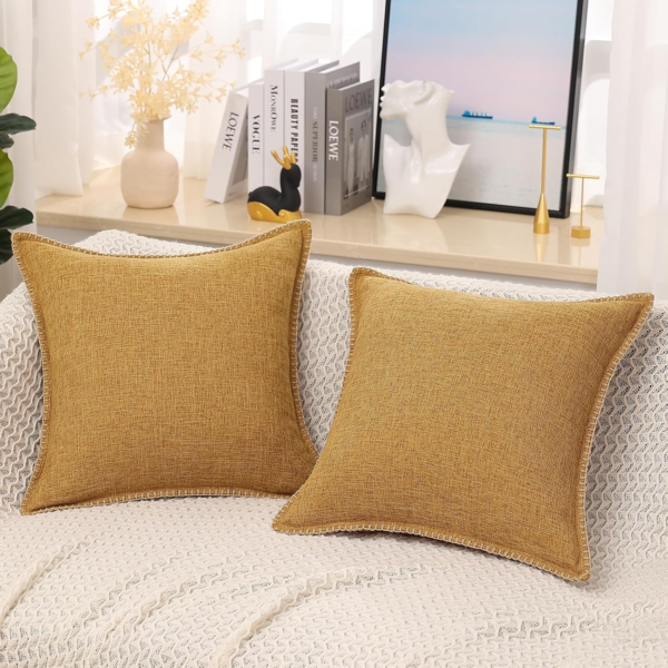 Decorative Outdoor Throw Pillow Covers 18X18 Set of 2, Square Linen Rustic Farmhouse Pillow Covers with Stitched Edge for Couch, Sofa, Living Room, Bronze Gold - Image 9