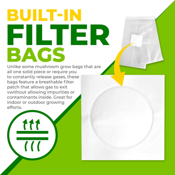 Reinforced Mushroom Grow Bags, 25 Count, Oyster Spawn and Grain Root Substrate Growing Kit with 0.2 Micron Filter”, Heavy Duty 3 Mil Polypropylene Plastic - Image 5