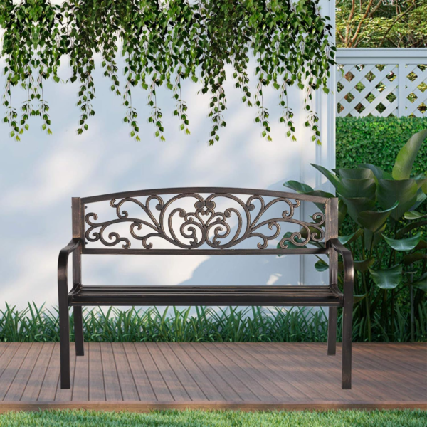 Patio Garden Bench Outdoor Metal Bench Park Yard Furniture Cast Iron Loveseats with Armrests for Porch Backyard Lawn Deck - Image 7
